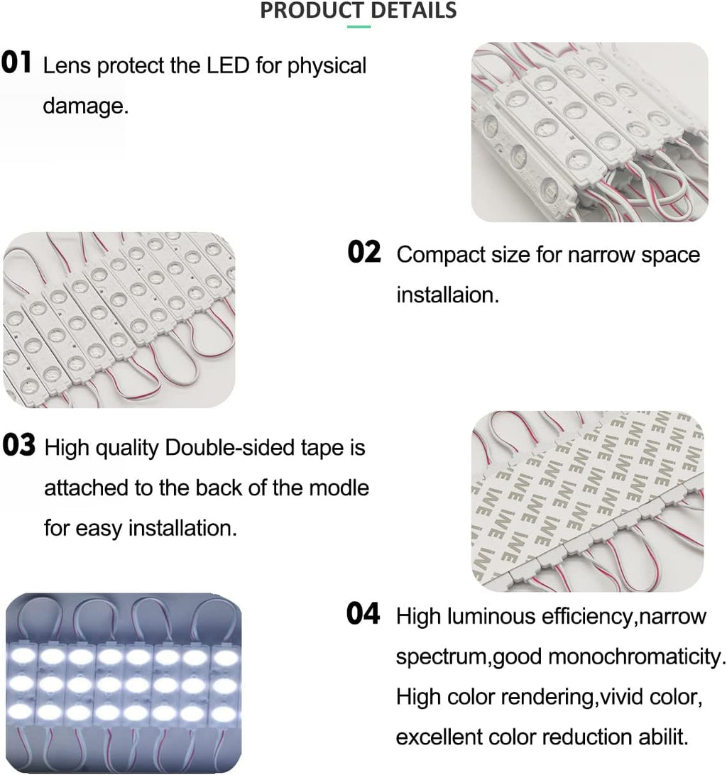 LED Module, 20pcs 9.8 Ft 2835 SMD 150LM Per LED Module IP65 Waterproof Decorative Light for Christmas inflatables Letter Sign Advertising Signs with Tape Adhesive Backside (White Light)