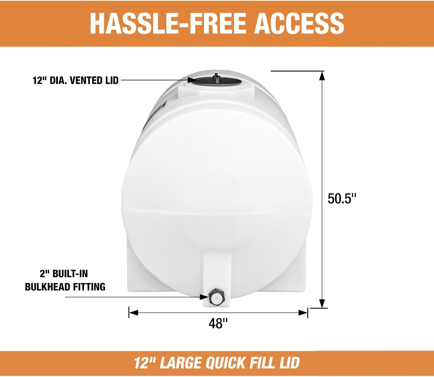 RomoTech 550 Gallon Polyethylene Storage Tank with Legs–Heavy-Duty Horizontal Water Storage Tank for Farms, Industrial or Chemical Use–UV-Resistant, Rustproof, BPA-Free Plastic Liquid Tank, 821242659
