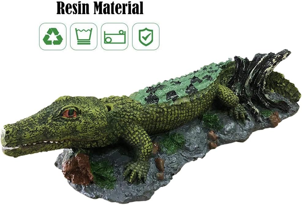 SLOCME Aquarium Alligator Air Bubbler Decorations - Aerating Action Crocodile Ornament, Oxygen Bubble Resin Crafts for Aquarium Fish Tank Decor