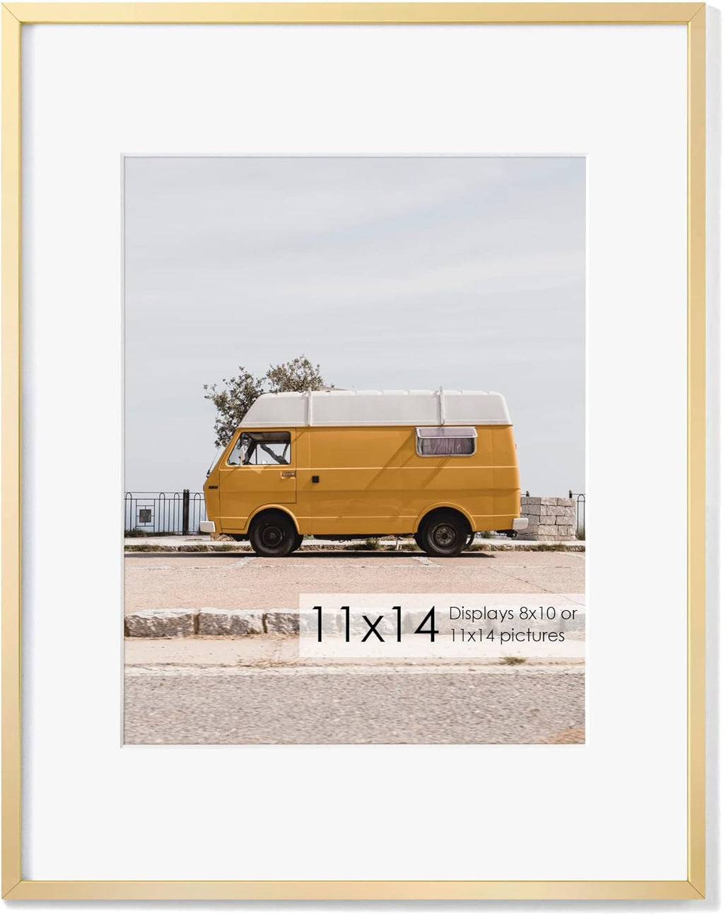 Fun Memories 11x14 Metal Picture Frame- 11x14 Aluminum Photo Frames with 8x10 Mat, High-Definition Plexiglass Front, and Hanging Hardware - Ideal for Wall or Tabletop Display (Gold, Pack of 1)