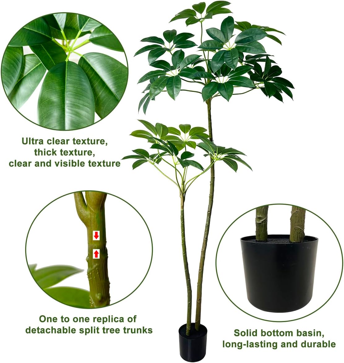 Artificial Umbrella Tree 4/5/6ftTall Fake Plants Artificial Umbrella Plants for Indoor Fake Trees for Office Home Living Room Floor Patio Greening Porch Decor (6-FT)