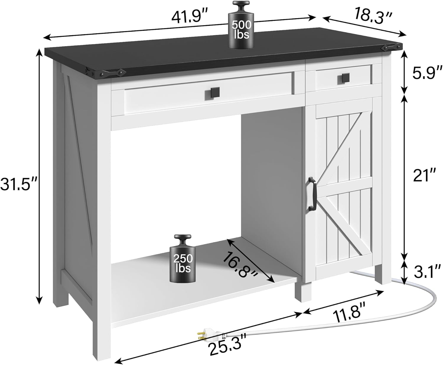 40 Gallon Fish Tank Stand with Power Outlets, Farmhouse Decorative Aquarium Stand Furniture with Adjustable Shelves and Storage Drawer, 30-40 Gallon Reptile Turtle Tank Stand(White, 30-40GL)