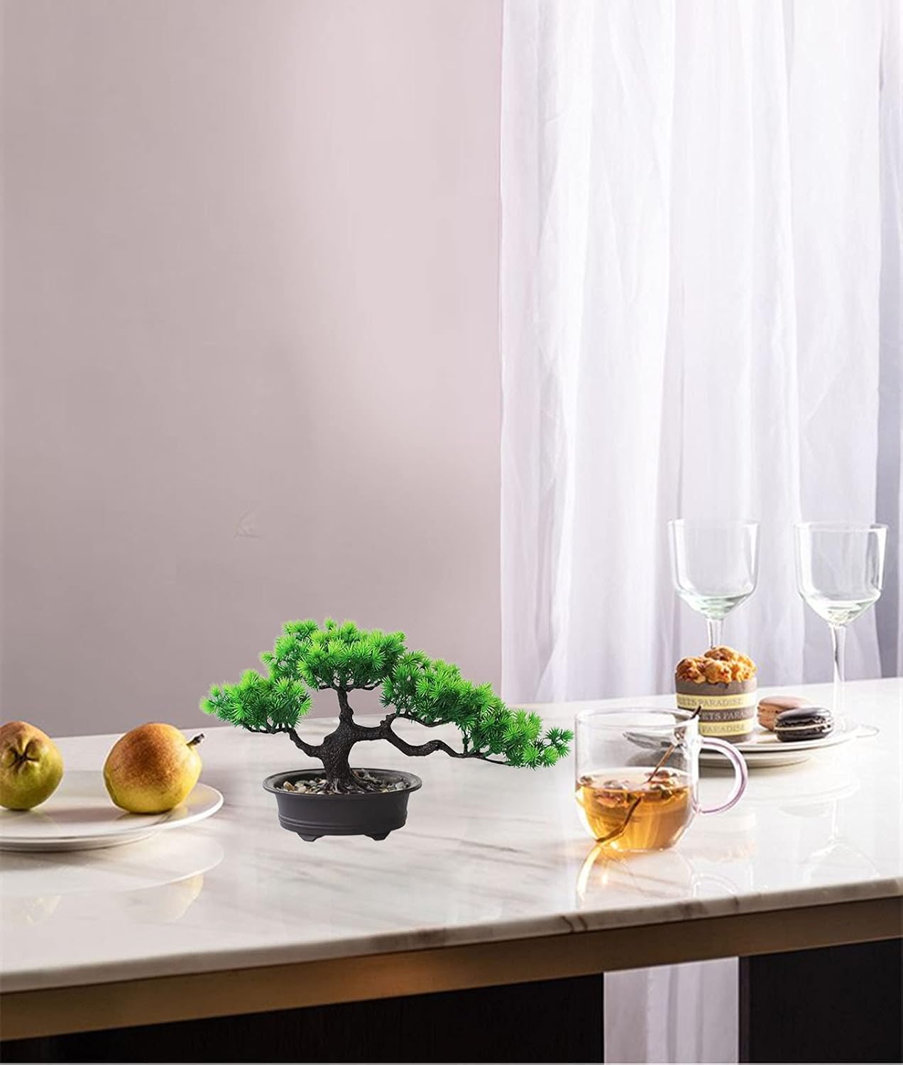 Artificial Bonsai Tree Fake Plant Decoration Potted Tree Faux House Plants Small Japanese Pine Bonsai Plant for Indoor Home Decoration Office Hotel Windowsill Desktop Display Zen Decor Trees
