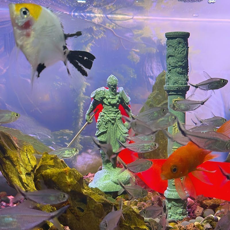 livelyfish Aquarium Monkey King Statue Standing Sun Wukong Figurine Sandstone Decorative for Fish Tank Garden Decor (L)