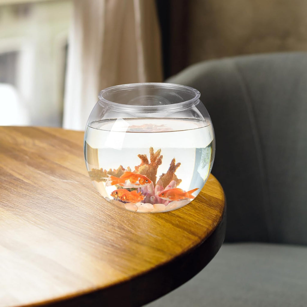 POPETPOP Small Fish Tank Goldfish Bowl - Transparent Plastic Round Bowl - Aquarium Terrarium Hydroponic Planter Fish Bowl for Centerpieces Goldfish Tank Desk Bookcase Decorations (Pack of 2)