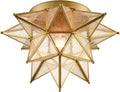 DAYCENT Modern Moroccan Seeded Glass Brass Moravian Star Flush Mount Ceiling Light, 15 Inches, 1-Light