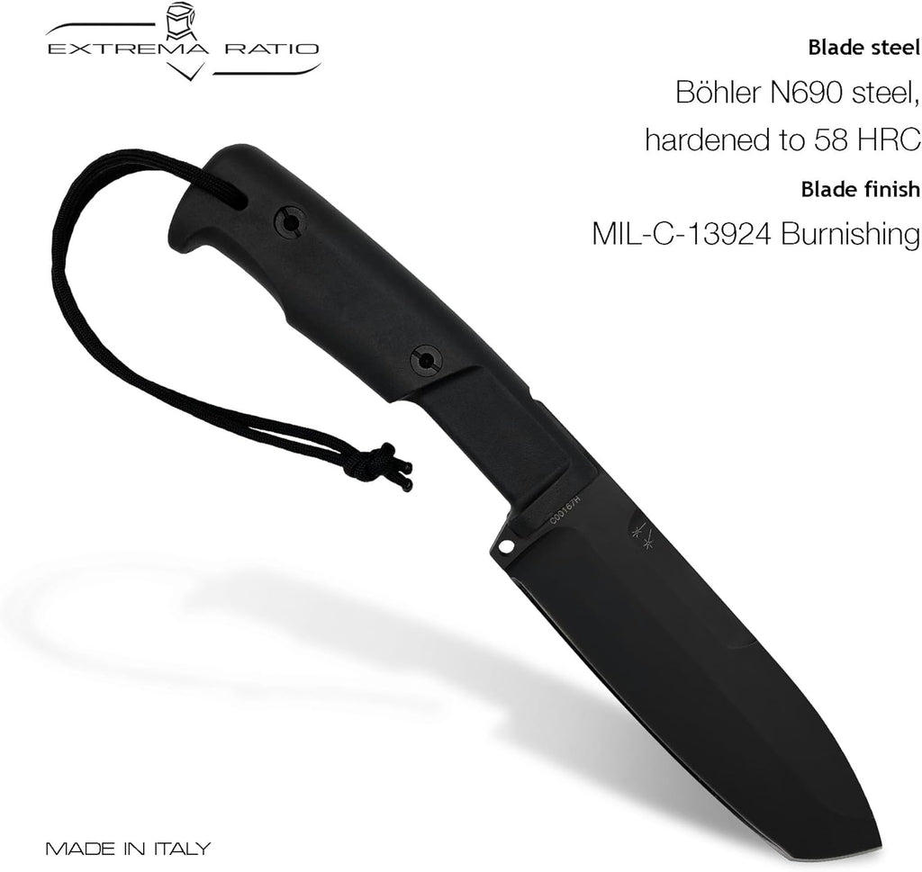 Extrema Ratio - Selvans (Green) Fixed Blade Knife, Böhler N690 Steel Blade Hardened to 58 HRC, Burnished Finish, Full-Tang Design, Ergonomic Forprene Handle, Precision Handcrafted in Italy, Heavy-Duty Outdoor Knife