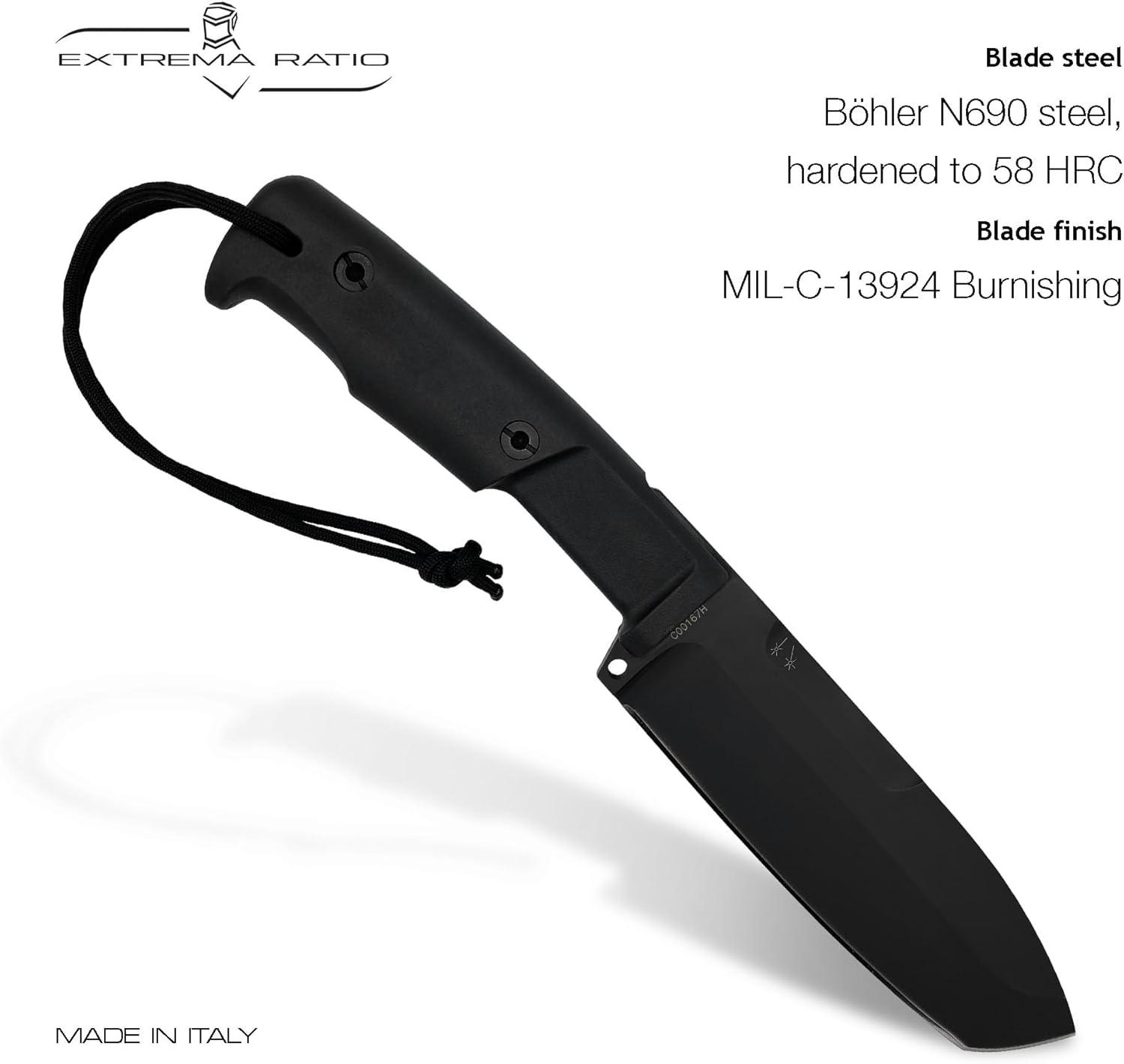 Extrema Ratio - Selvans (Green) Fixed Blade Knife, Böhler N690 Steel Blade Hardened to 58 HRC, Burnished Finish, Full-Tang Design, Ergonomic Forprene Handle, Precision Handcrafted in Italy, Heavy-Duty Outdoor Knife