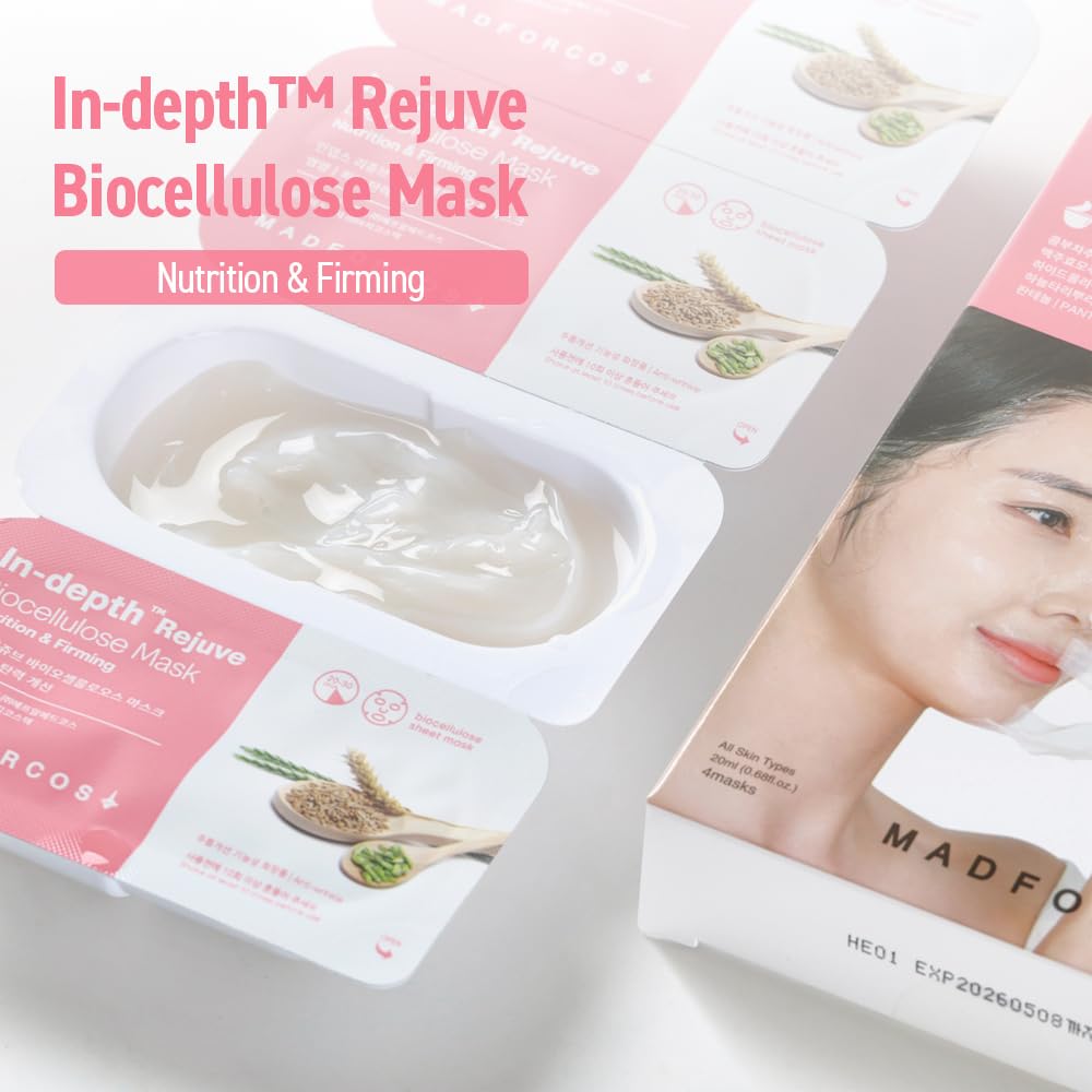 In-depth Rejuve Bio-Cellulose Face Mask – Firming & Revitalizing Sheet Mask with Natural Ingredients | Korean Skincare for Elasticity & Glow (Rejuvenation, 8 Count (Pack of 1))