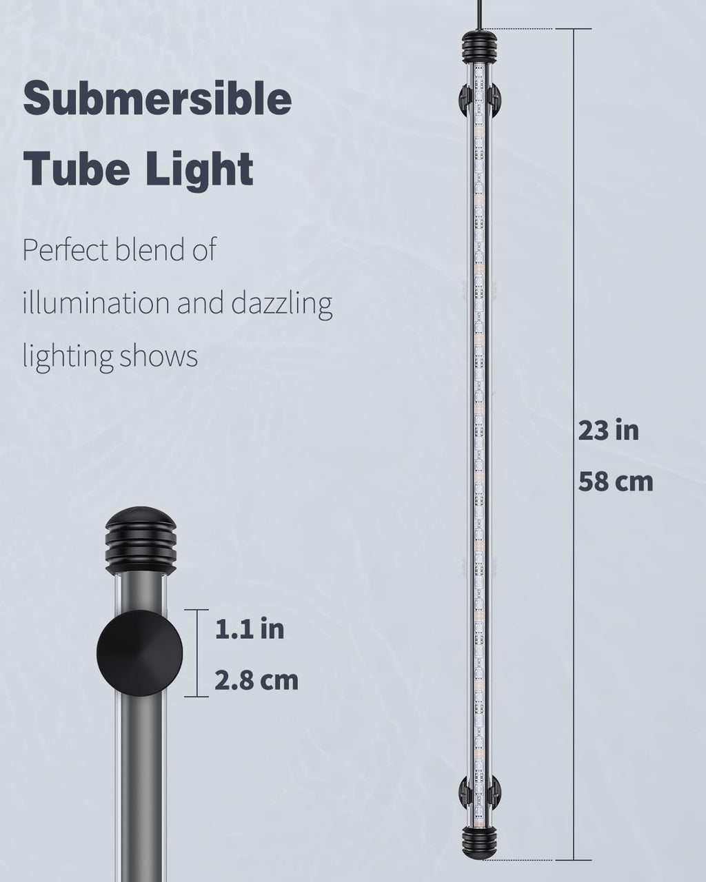 Pawfly 8 W Aquarium LED Light 23 Inch Underwater Fish Tank Light with Timer Auto On/Off Fish Tank Background Light with 8 Lighting Modes Submersible Multi-Colored Tube Light for Decoration