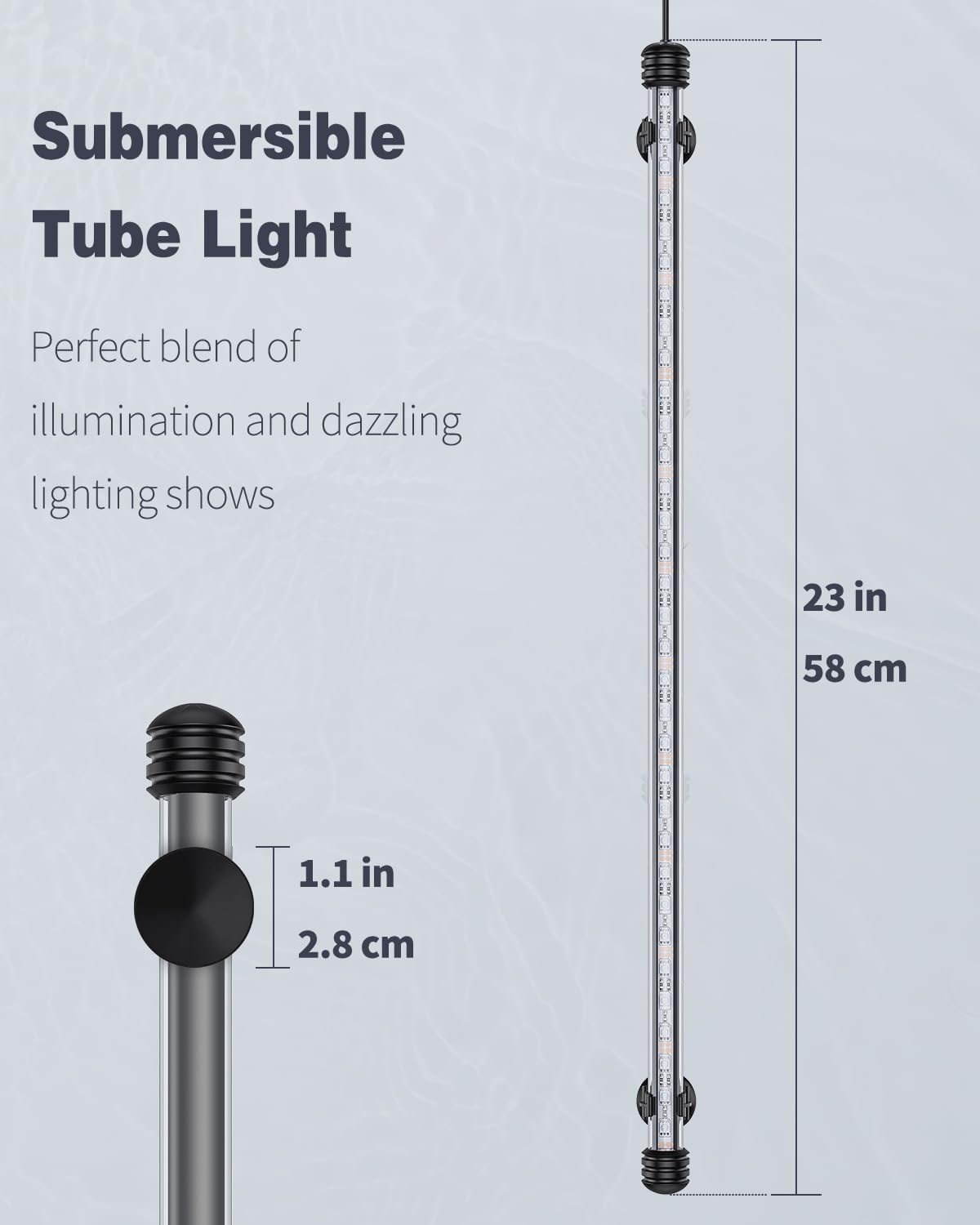 Pawfly 8 W Aquarium LED Light 23 Inch Underwater Fish Tank Light with Timer Auto On/Off Fish Tank Background Light with 8 Lighting Modes Submersible Multi-Colored Tube Light for Decoration