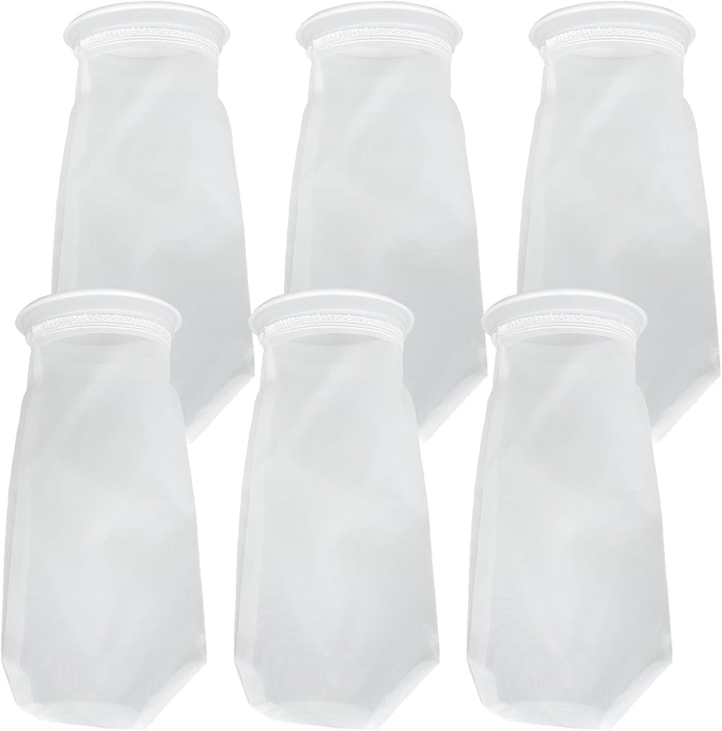 AQUA KT Aquarium 200um Micro Nylon Filter Sock Bag 4 Inch Ring Diameter 10 Inch Length for Fish Tank Filter System, Pack of 6