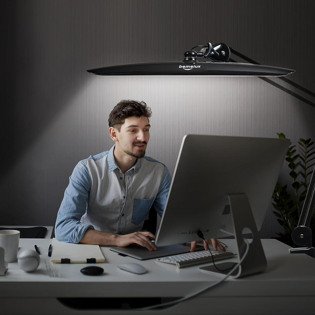 LED Desk Lamp with Clamp,Dimming Task Lamp for Reading Desktop Office Workbench Table Architect Sewing Study Home Craft,Bright 117PCS LEDs,2200 Lumens 20 Inch Metal Swivel Arm Work Lamp(Black)