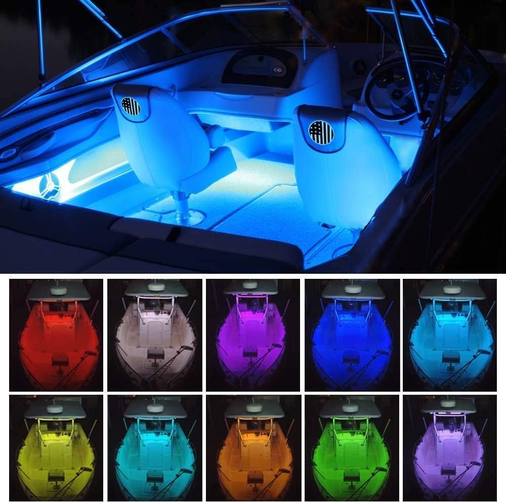 Led Strip Lights Boat Light, 16.4FT Marine Pontoon Boat Lights, Waterproof Boat Deck Light, Multi-Color Boat Interior Lighting for Pontoon Jon Bass Boats, Night Fishing Boat Lighting