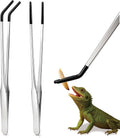 2 Pack Extra Long Stainless Steel Reptile Feeding Tongs with Rubber Tip - 10.6" Straight And Curved Long Tweezers for Aquariums, Feeder for Beard Dragons, Lizard and Snakes (Silver)