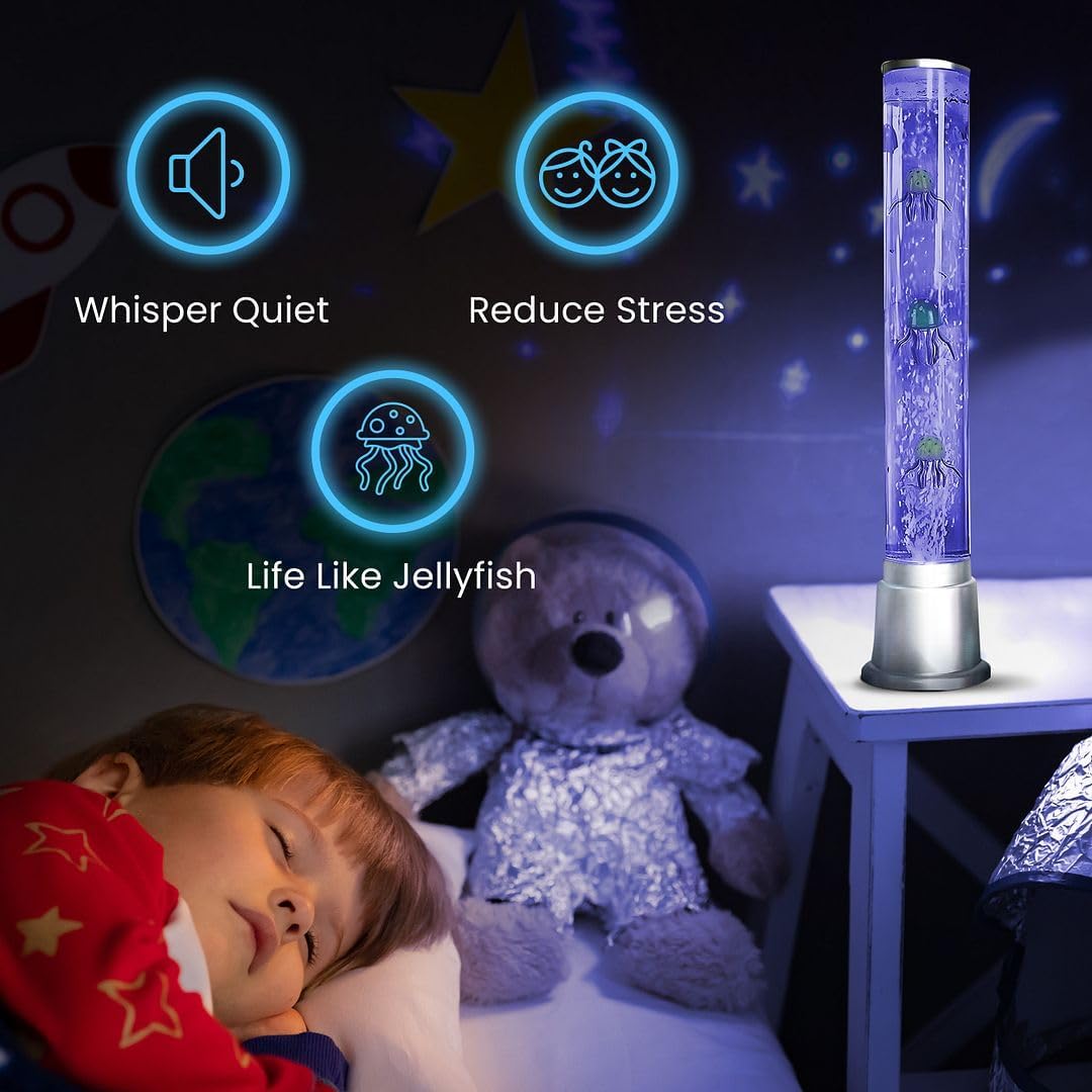 Jellyfish Lamp Bubble Lights with 6 LED Color Automatic Changing Night Light Moving Jelly Fish Aquarium - Sensory Tube Tower Table Desk Lava Lamp for Bedroom Home Decor Christmas Gifts 1.9FT