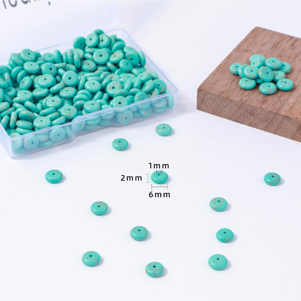 Natural Blue Turquoise Disk Stone Spacer Beads 6x2mm 38cm/str Flat Rondelle Loose Semi Gemstone Caps for Making Bracelets Necklace