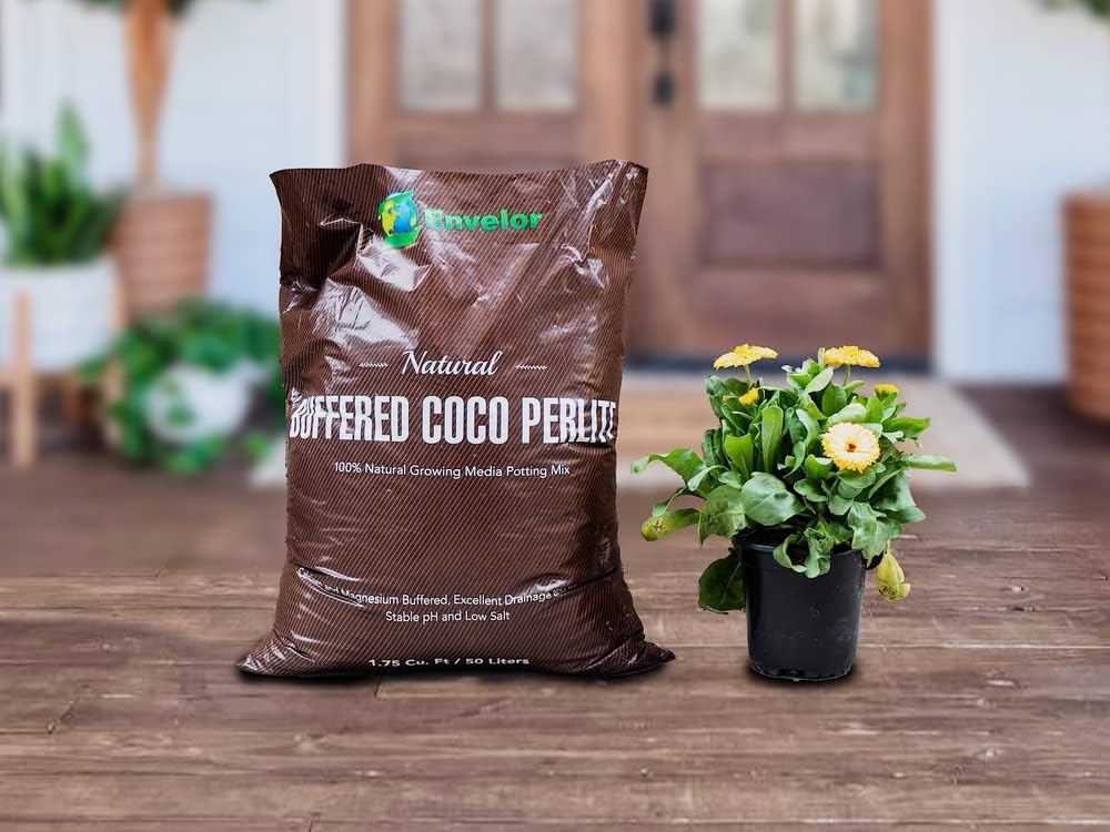 Potting Soil Mix 50 Liter Bag Envelor Indoor Plants Soil for Outdoor Plants 1.75 Cubic Feet Potting Mix Hydrated Coco Coir Perlite Mix Buffered Ready to Use Natural Plant Top Soil