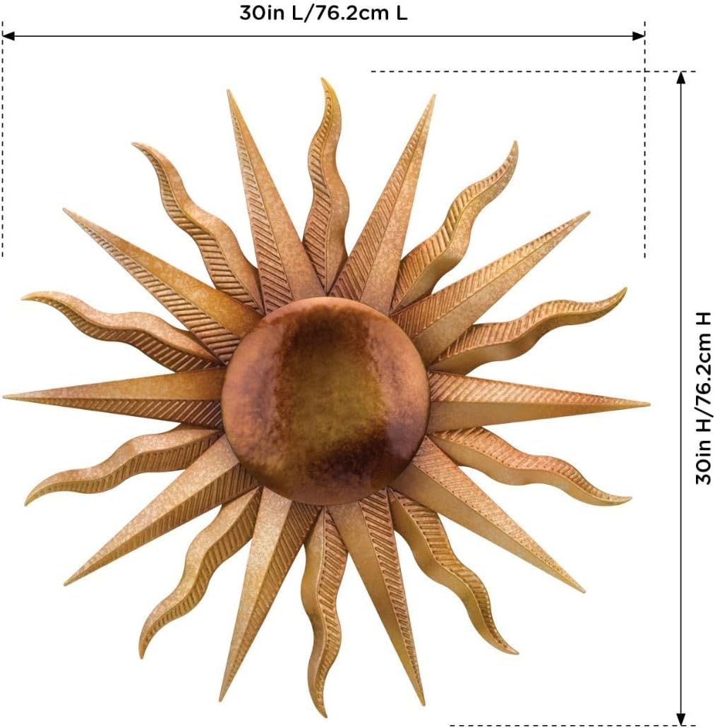 Regal Art & Gift Artisan Large Metal Sun Wall Decor - 30 Inch | Indoor Outdoor Rust-Resistant Sunburst Sculpture | Eye-Catching Metal Sun Wall Art Accent for Patio, Garden, Living Room