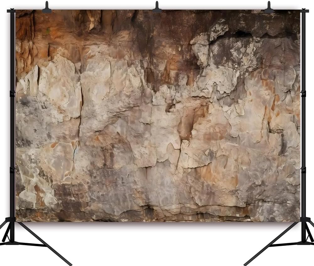 CapiSco Archeology Cave Wall Backdrop 7x5FT Vintage Brown Stone Texture Rock Stone Wall Archeological Background for Photography Western Theme Party Decorations Banner