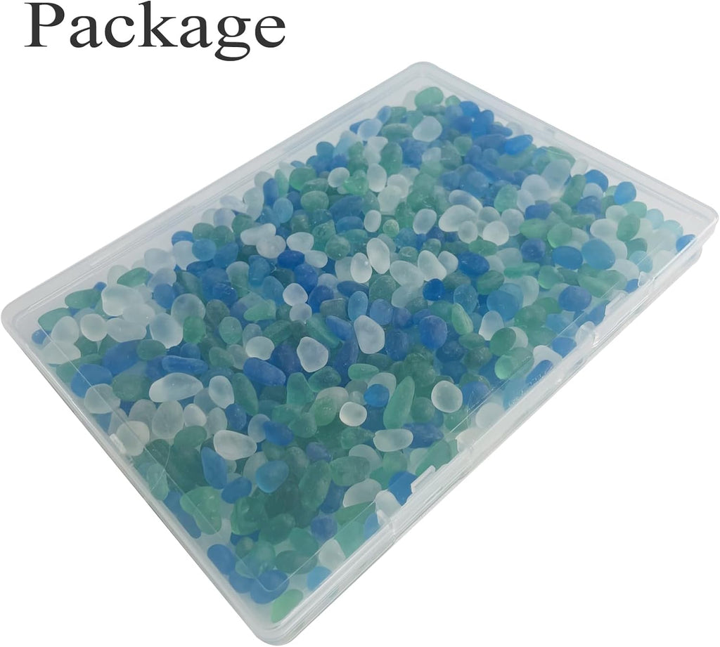 Glass Stones, 0.85LB/385g Mix Blue Green White Glass Rocks for Vase, Aquarium Pebbles for Fish Tank, Sea Glass Rocks for Vase Filler Craft