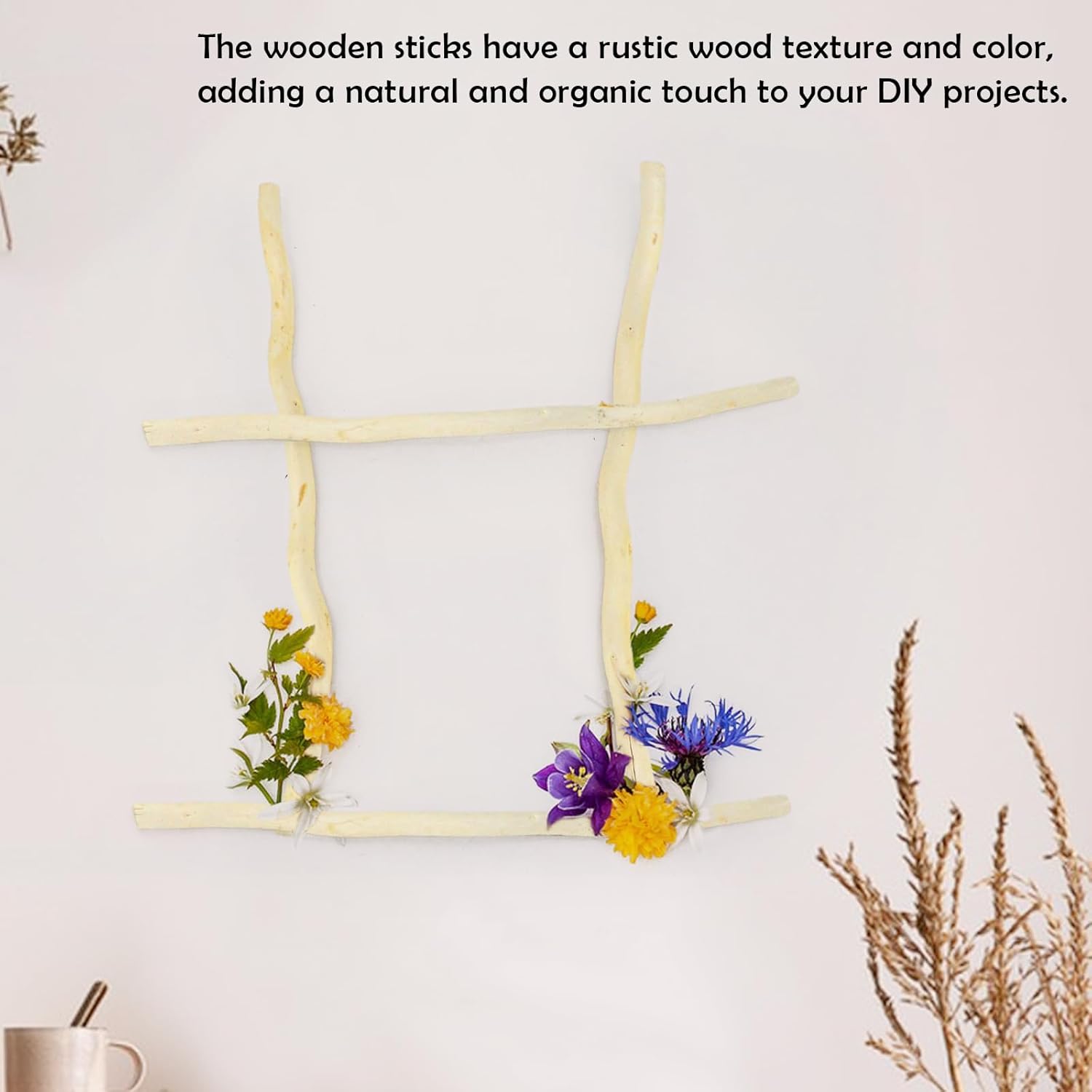 50Pcs Natural Twigs, Driftwood Branches, Unfinished Timber Rods for Model Making, Home Decor & Art Supplies (White 20CM)