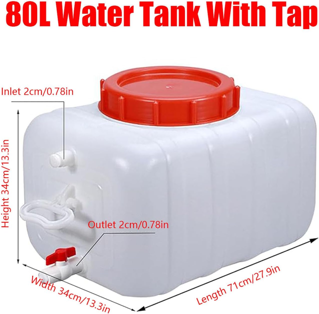 Water Storage Container Water Carrier 6/9/13/21/29/53 Gallon Large Capacity Water Tank with Faucet for Household and Outdoor Use - Portable and Durable Plastic Water Storage Cube(Size:21.1Gal/80L)