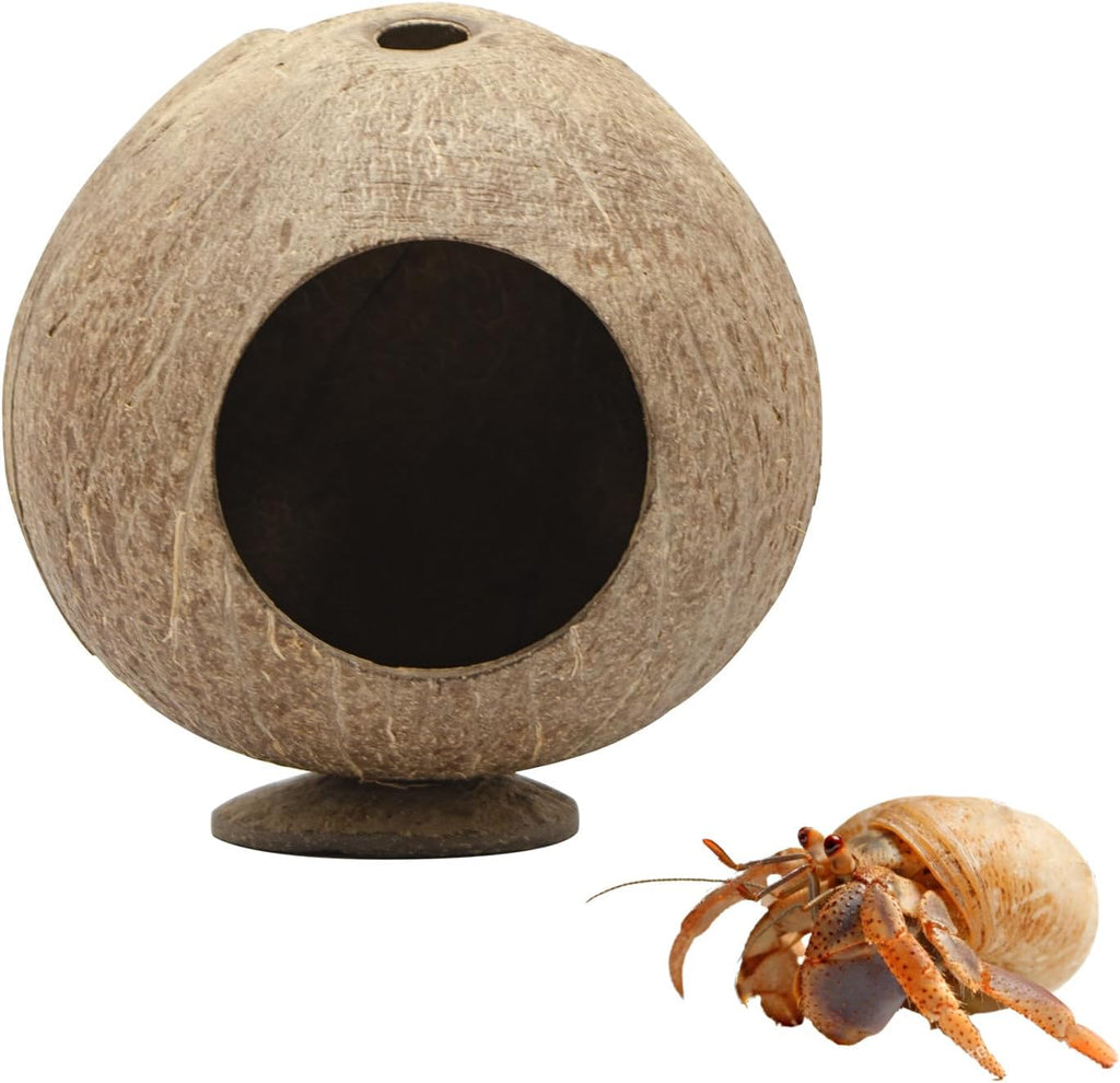 Hermit Crab Accessories, Natural Coconut Habitat Hide with Base, Reptile Tank Accessories, Coconut Hide, Habitat Hideout for Hermit Crab, Tarantula, Gecko and Other Small Animals