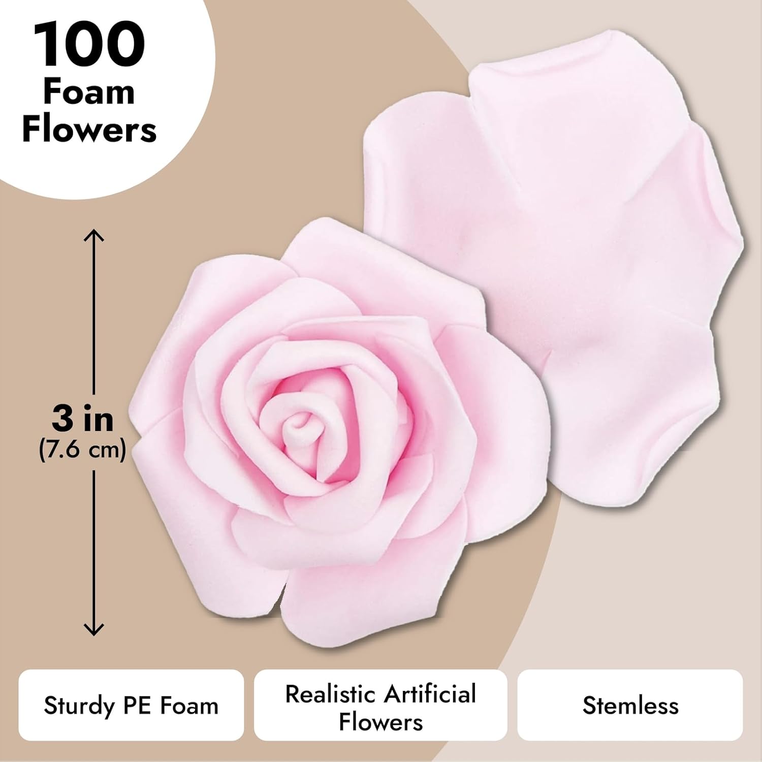 Bright Creations Artificial Flowers Foam Rose Heads - 3 x 1.2 in, Mixed Pink Shades, 100 Pack - Foam Roses for Flower Wall & Garland Backdrops, Wedding & Bridal Shower Decor