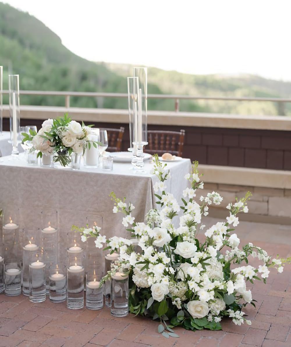 IPOPU White Flower Larkspur Artificial Flowers 5PCS Faux Delphinium Silk for Vase, Decoration, Floral Centerpieces, Wedding Table, Home Decor