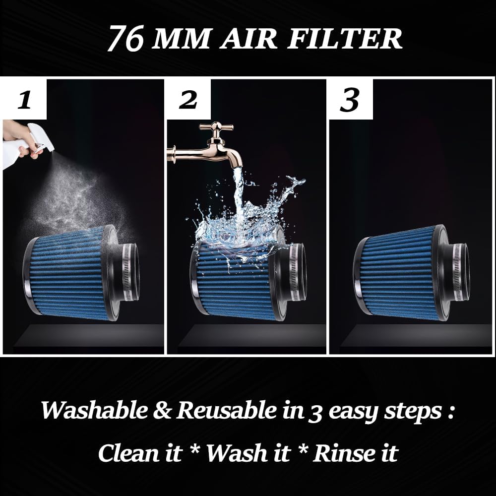 muge racing Universal 3 Inch 76mm Air Intake Filter Replacement Cone Air Filters Quality Dry Air Filter