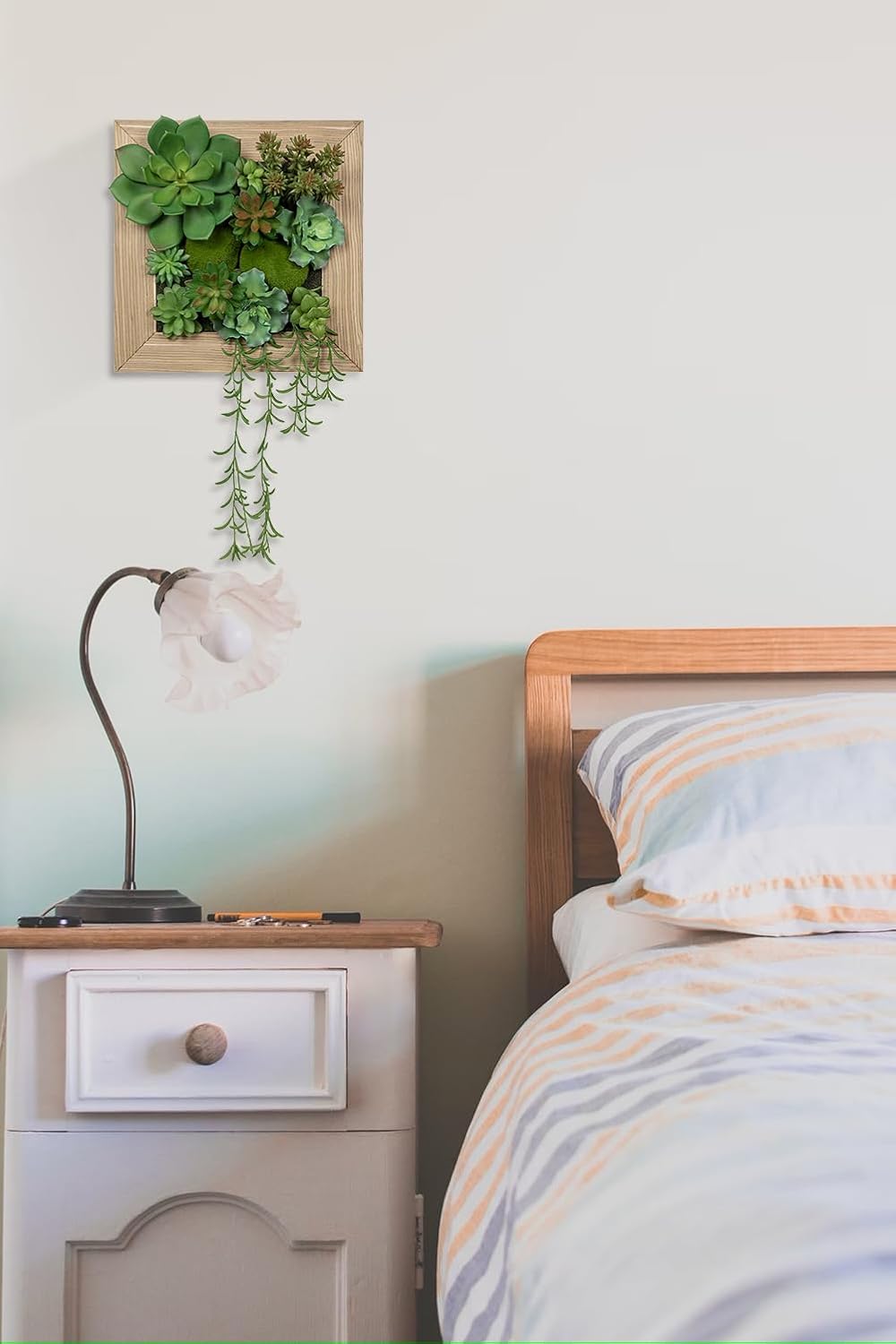 Artificial Succulent Wall Decor Fake Hanging Succulents with Wood Plant Box, Succulent Plants Artificial 3D Wooden Wall Decor Faux Hanging Plants Indoor Succulents Arrangement