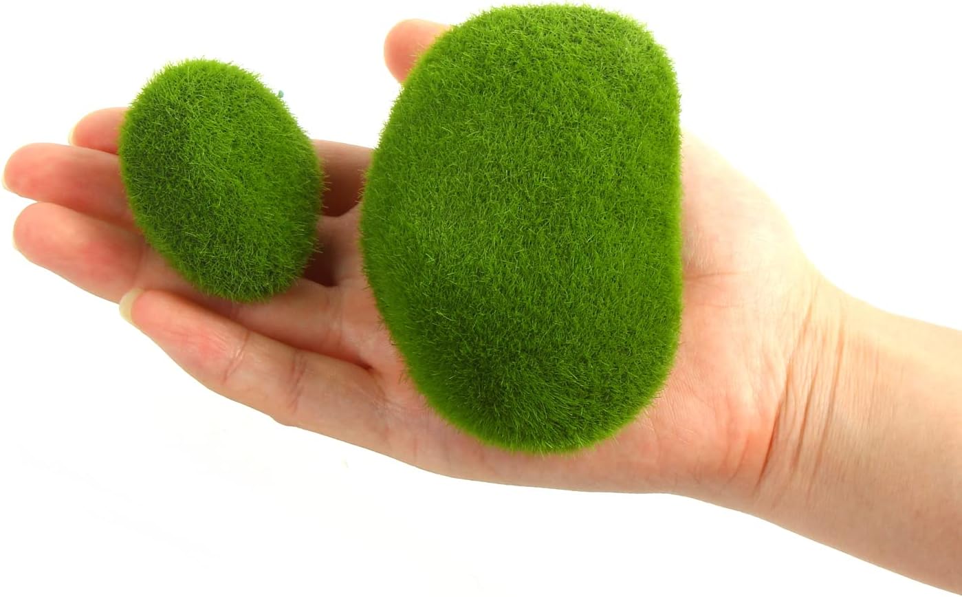CCINEE 34pcs Artificial Moss Rocks, 5 Size Green Floral Moss Balls Moss Covered Stones Fake Moss Decor for Floral Arrangements Fairy Gardens and Crafting