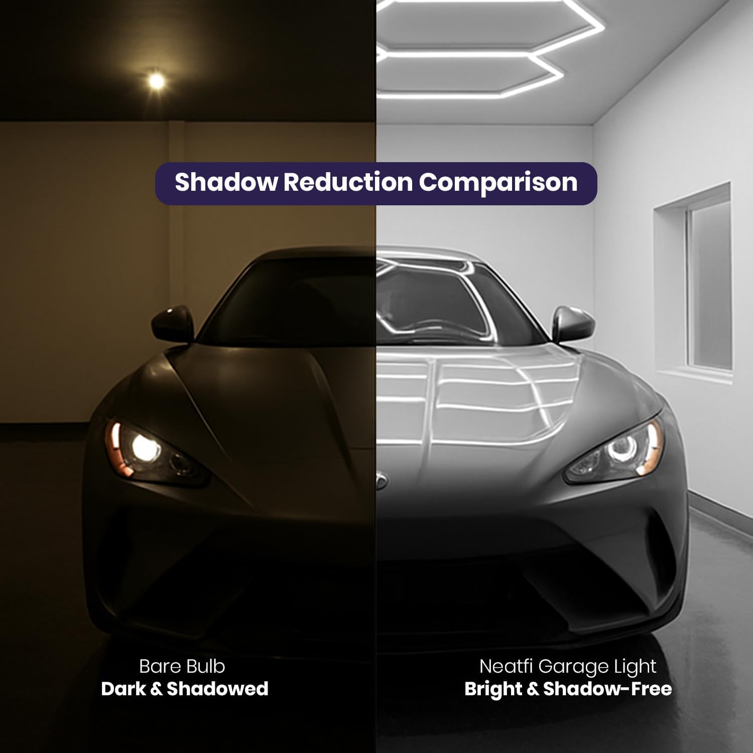 Neatfi LED Super Bright Garage Light, 35,200 Lumens, Ceiling Lighting for Auto Shops, Gym, Basement, Warehouse, Barber and Beauty Salons (2 Rectangles, Cool White)