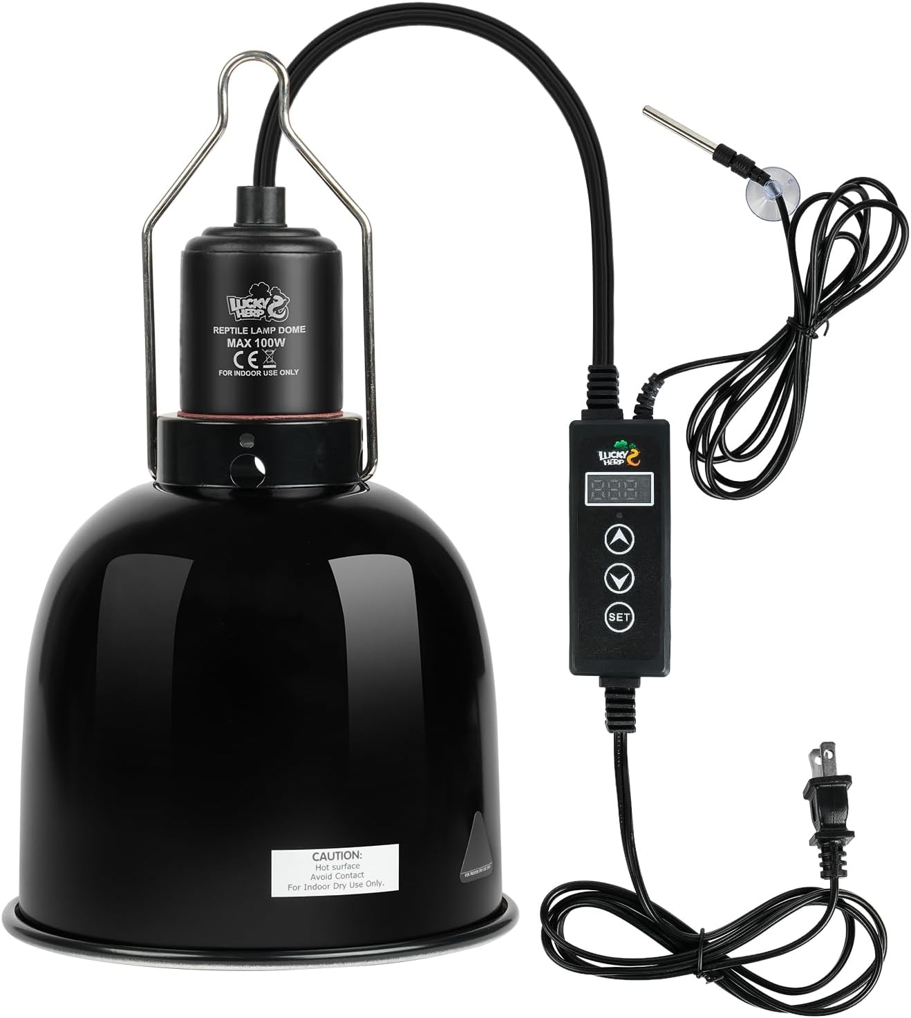 LUCKY HERP Reptile Light Fixture with Dimming Thermostat & Timer, Aluminum 5.5inch Deep Dome Reptile Lamp Fixture, Heat Lamp Fixture for UVB Bulb Basking Heat Bulb, Max 100W