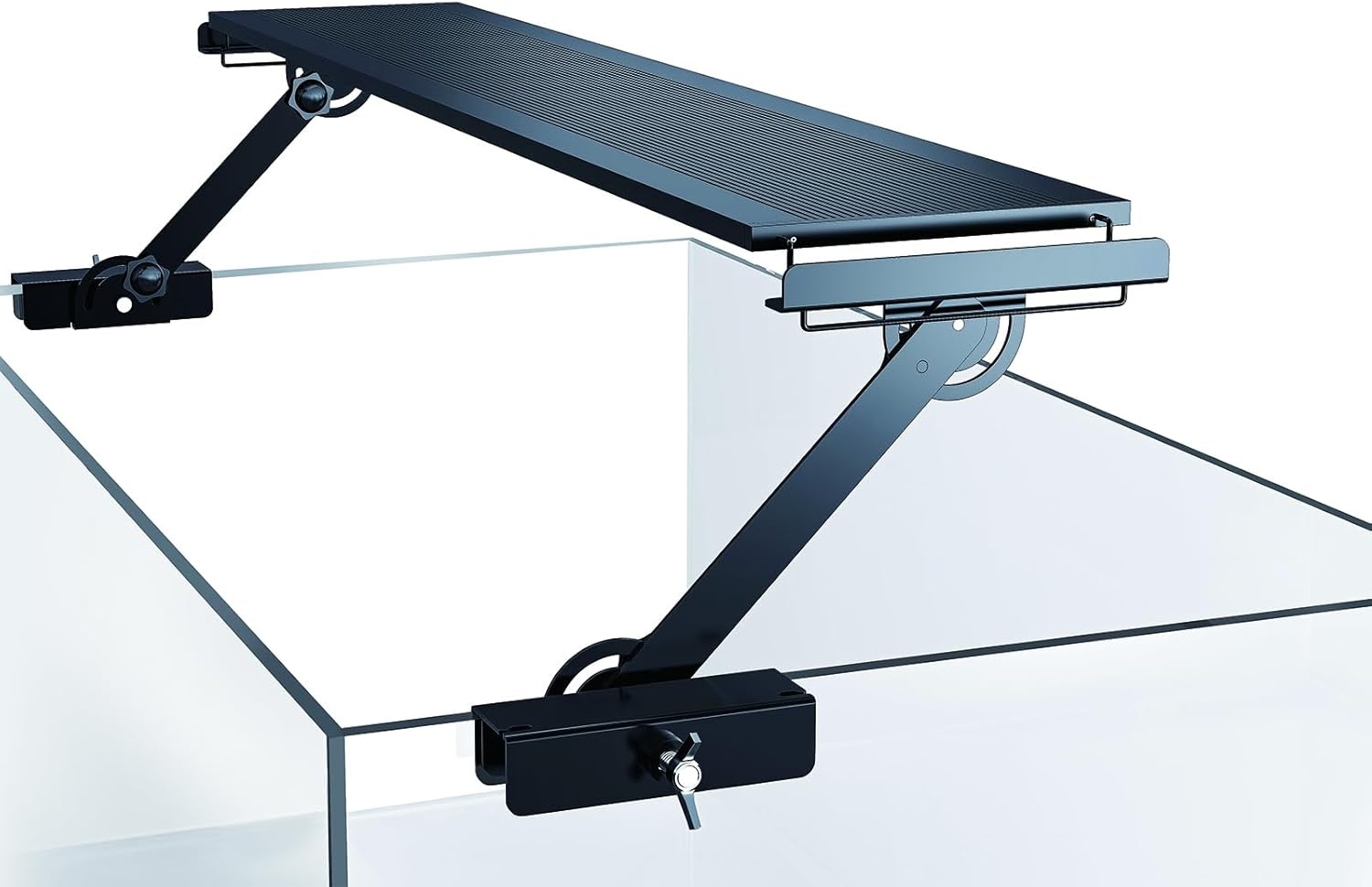 Aquarium Light Riser & Holder - Adjustable Clamp Kit (2pcs), Max 0.83" Glass+Trim, Fits ≤4.9" Wide Lights on Lidless Tanks (Large)