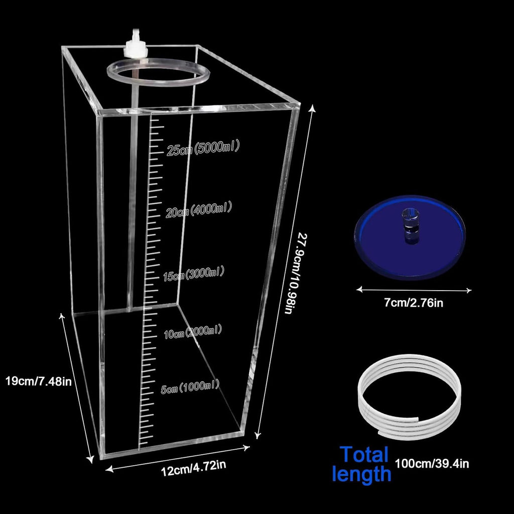dosing Pump Liquid containers,Liquid srorage Bucket,Aquarium Air Pump Accessories，Reservoir dosing Container Made of acryli (5L/1.32gal Blue lid)