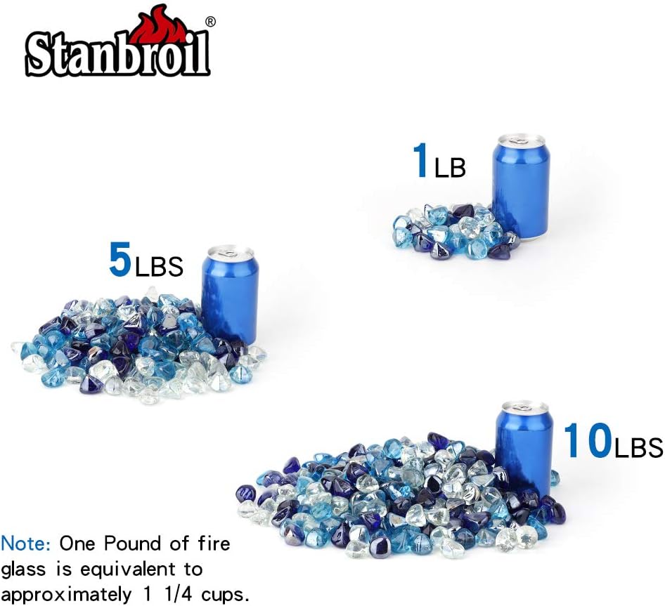 Stanbroil 10-Pound Blended Fire Glass - 1/2 inch Diamonds, Cobalt Blue, Crystal Ice, Caribbean Blue Luster for Indoor & Outdoor Gas Fire Pits & Fireplaces