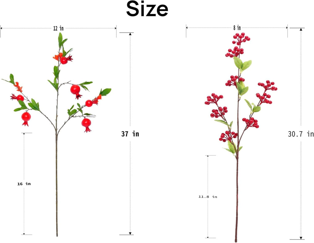 Artificial Pomegranate & Red Berry Stems - Autumn Christmas Decorations for Tree, Wreaths, Table Centerpiece & DIY Crafts