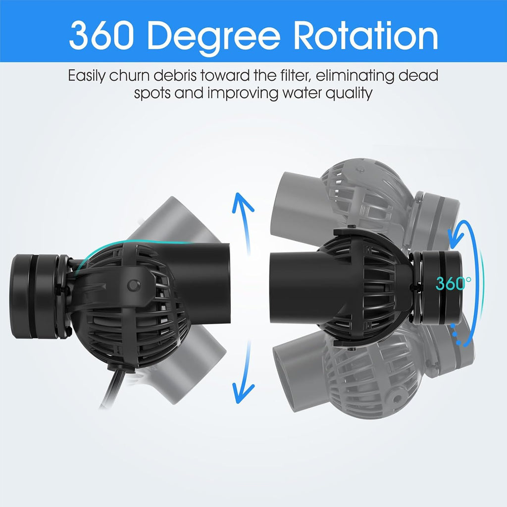 hygger Aquarium Wave Maker Circulation Pump, 1320 GPH Ultra-silence Fish Tank Powerhead with Strong Magnet Suction Base for Freshwater or Saltwater Fish Tank, 360° Rotating Submersible Water Pump