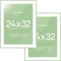 Homeforia 24x32 Sage Green Picture Frame, High End Metal 24x32 Poster Frames with Mat 20x28 inch Photo, 24 x 32 Thin Frame Matted to 20 x 28 Art, 32x24 Large Frames, Tempered Glass, Wall Kit, Set of 2