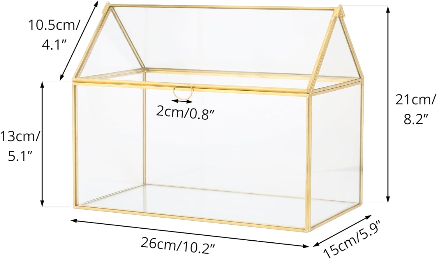 NCYP Glass Card Box for Wedding Reception - 10.2" x 5.9" x 8.2" House Shape Clear Terrarium Planter, Home Party Tabletop Decor, Centerpiece, Gold (Glass Box Only)