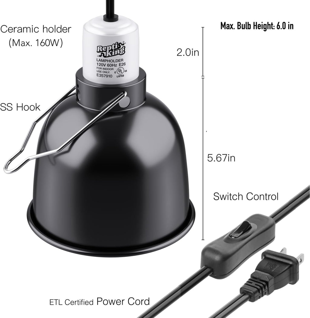 Reptile Light Fixture, 5.5'' Deep Dome for Reptile Light/Heat Lamp/UVB Light, 1-Pack 5.5 Inch Deep UVB Bulb Holder