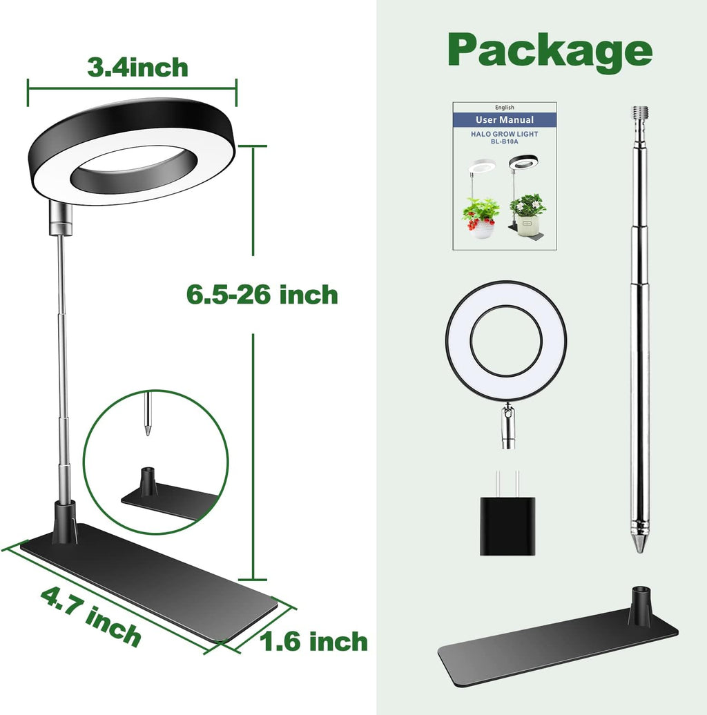 Plant Grow Light, 48LEDs Full Spectrum Grow Lights for Indoor Plants, Height Adjustable Grow Lamp with Base, 3 Optional Spectrums, 3/9/12Hrs, 10 Brightness, Ideal for Small Plants, 1 Pack
