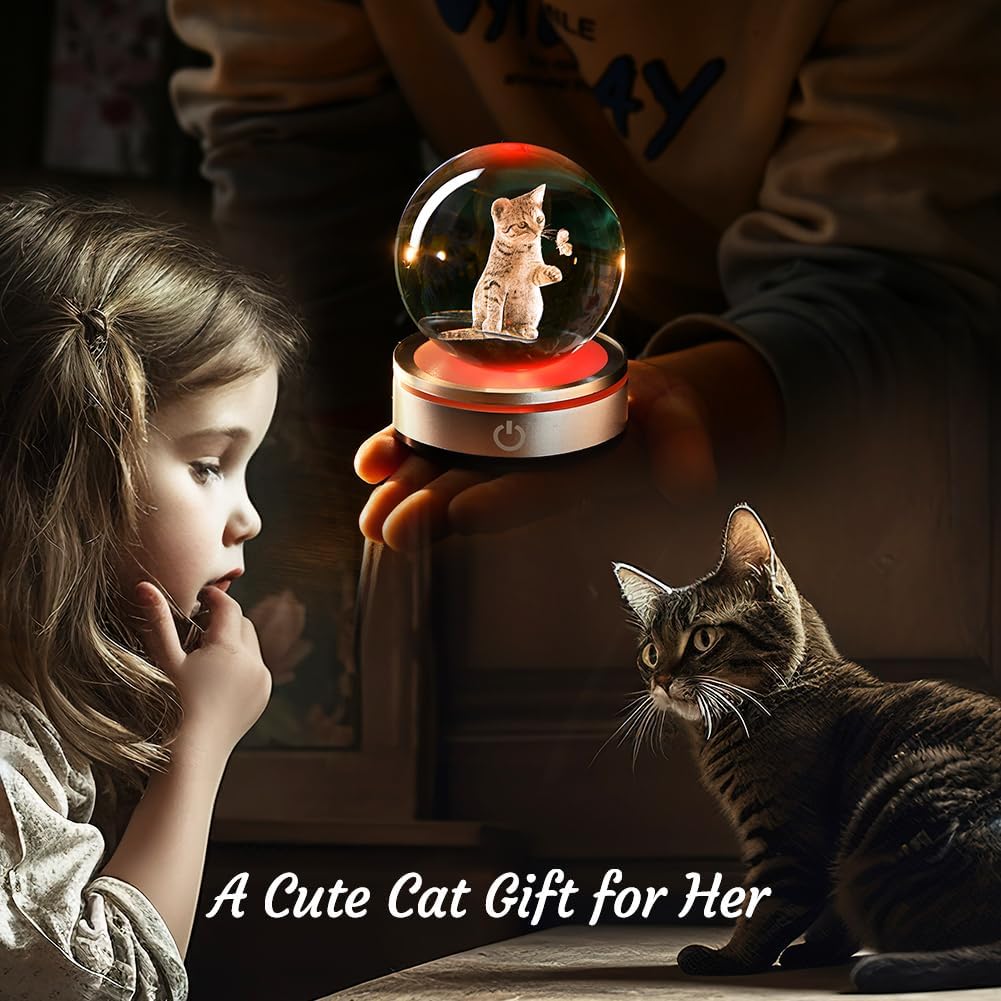IFOLAINA Cat Lovers Gifts for Women 3D Crystal Ball Decor Lamp Cat Themed Gifts for Her Birthday Christmas Kitten Snow Globe