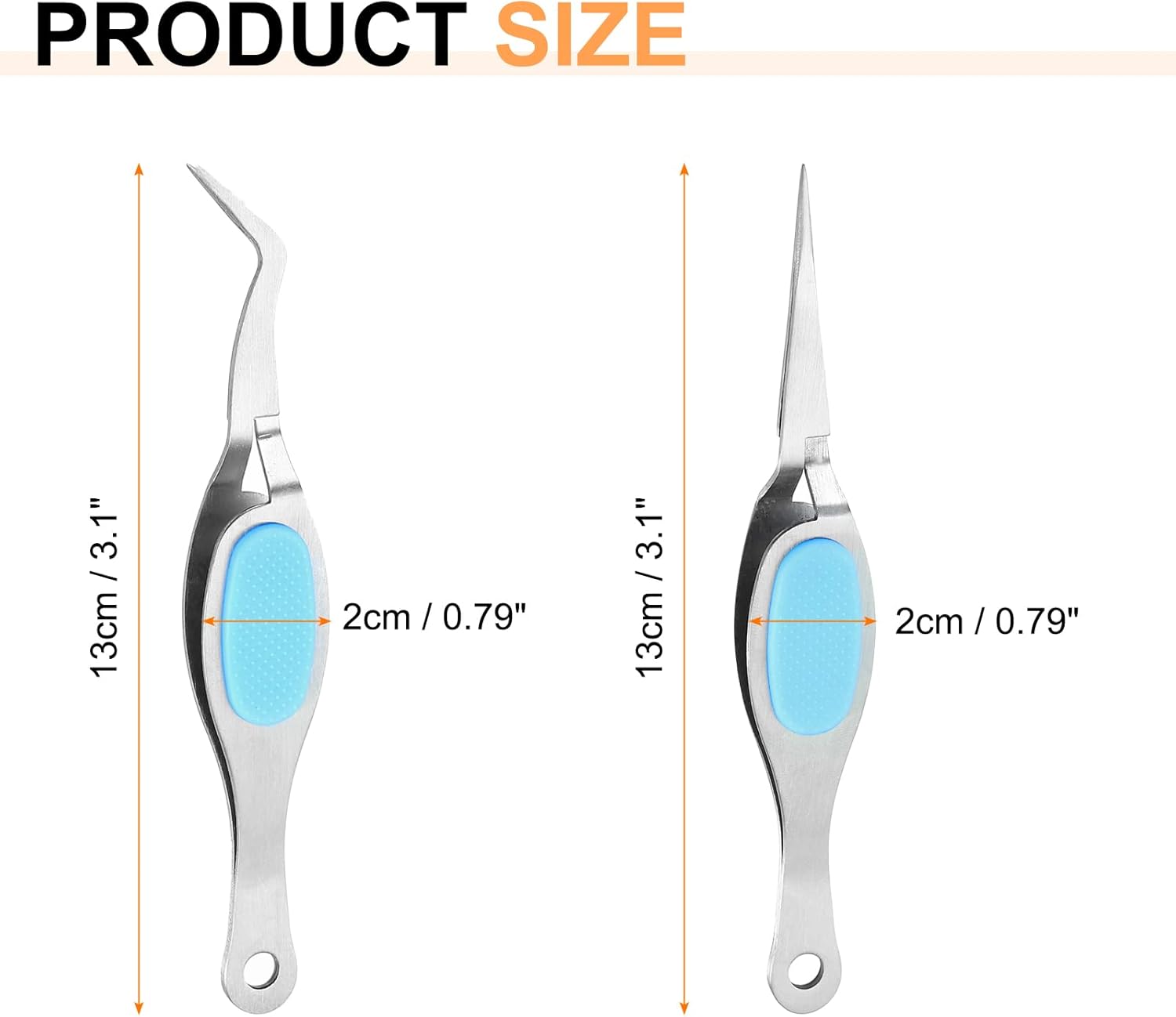 HARFINGTON 2pcs Craft Tweezers Precision Crossing Lock Curved Straight Stainless Steel Soft Reverse Grip Fine Tip Tweezers for DIY Craft Jewelry Beading Electronics, Silver Blue