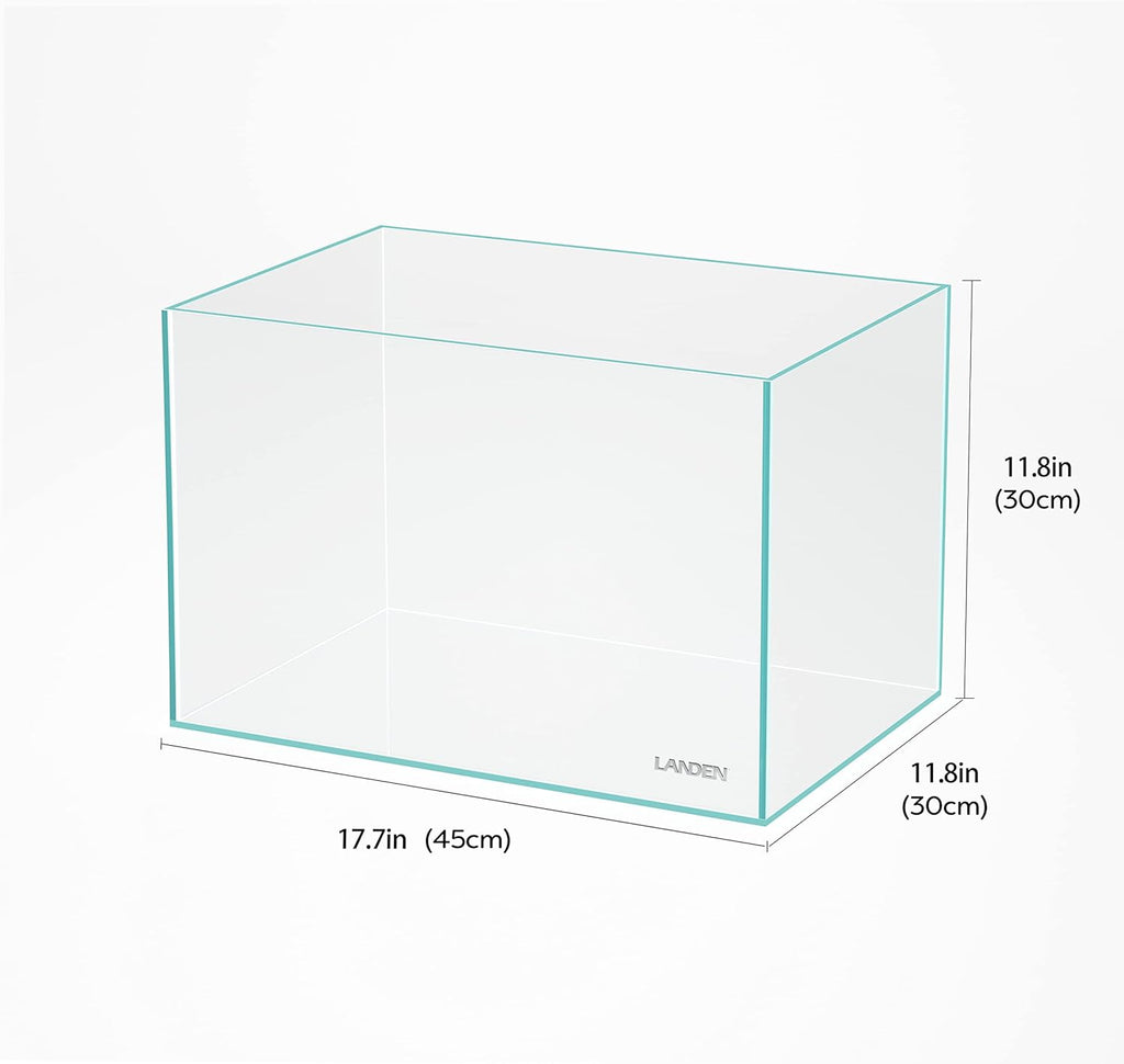 Landen 45P 10 Gallon Rimless Low Iron Aquarium Fish Tank,W17.7×D11.8×H11.8 in(45x30x30cm) 5mm Thickness with Nano Foam Leveling Mat