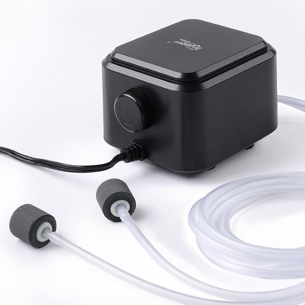 hygger Quietest Aquarium Air Pump, Adjustable Oxygen Pump 2 Air Outlets Ultra Silent Powerful Aerator Pump (3.5W,Up to 120Gallon)