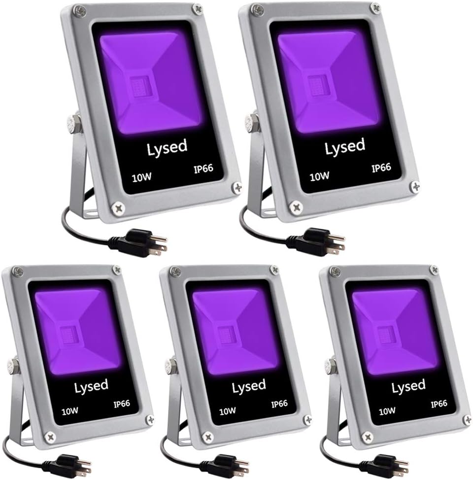 10W LED Black Lights,Blacklight Flood Light with Plug IP66 Waterproof,Outdoor Blacklight for Halloween Dance Party, Glow in The Dark, Aquarium, Body Paint, Fluorescent Poster, 5 Pack