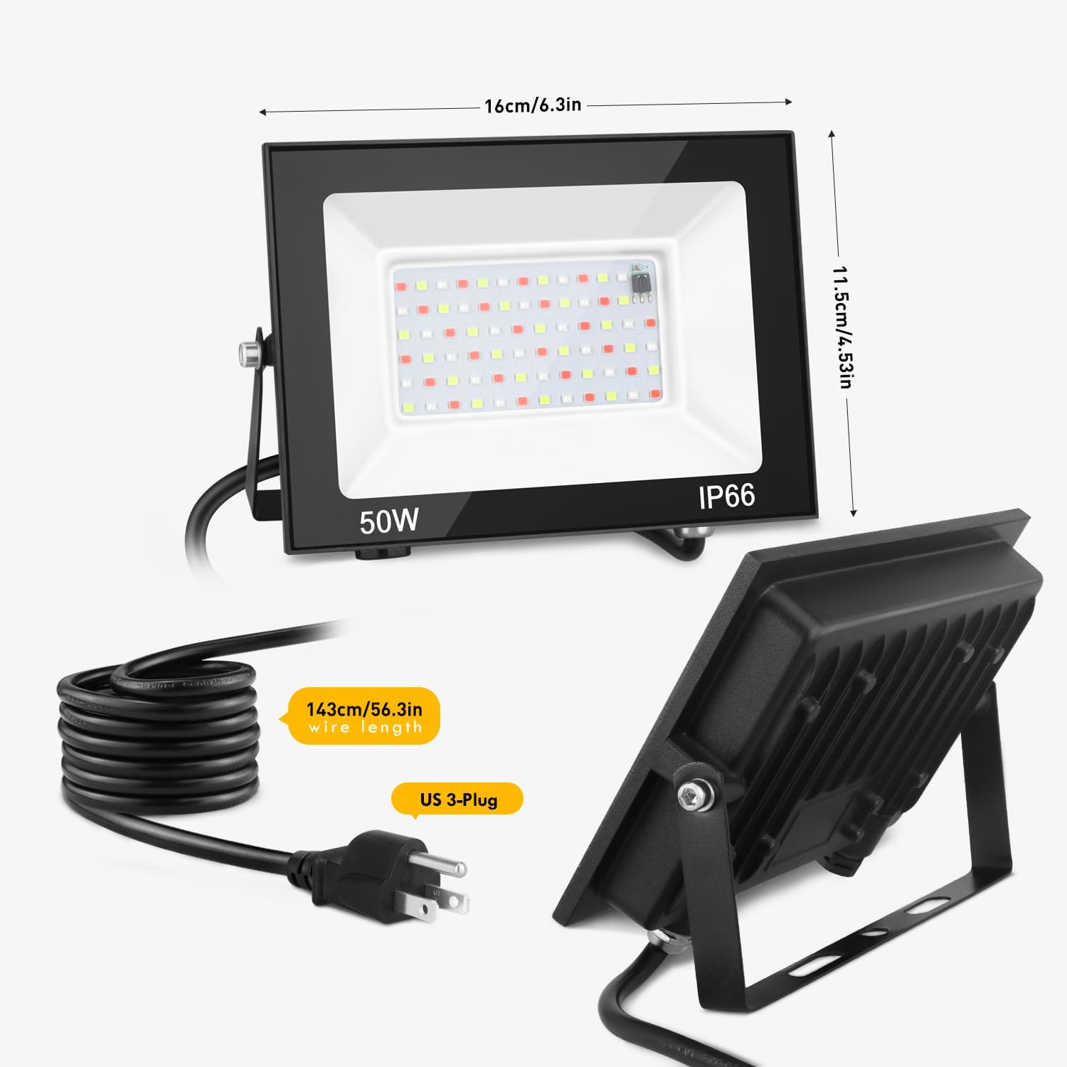LED Flood Light Outdoor, 50W Color Changing RGB Flood Light, IP66 Waterproof Outdoor Landscape Lights Stage Lights, 5000LM Uplighting for Party, 2Pack